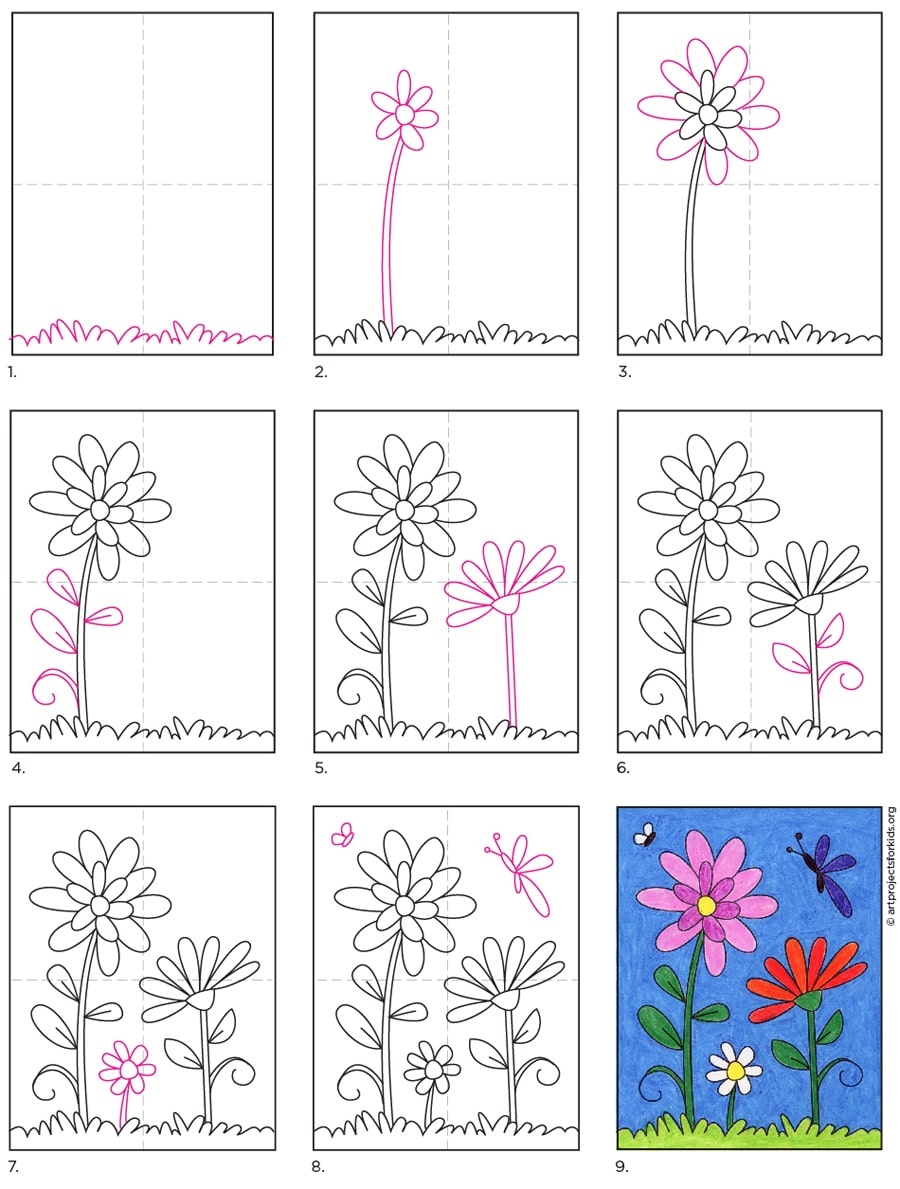 Easy How To Draw Flowers Tutorial Video U0026 Flowers Coloring Page