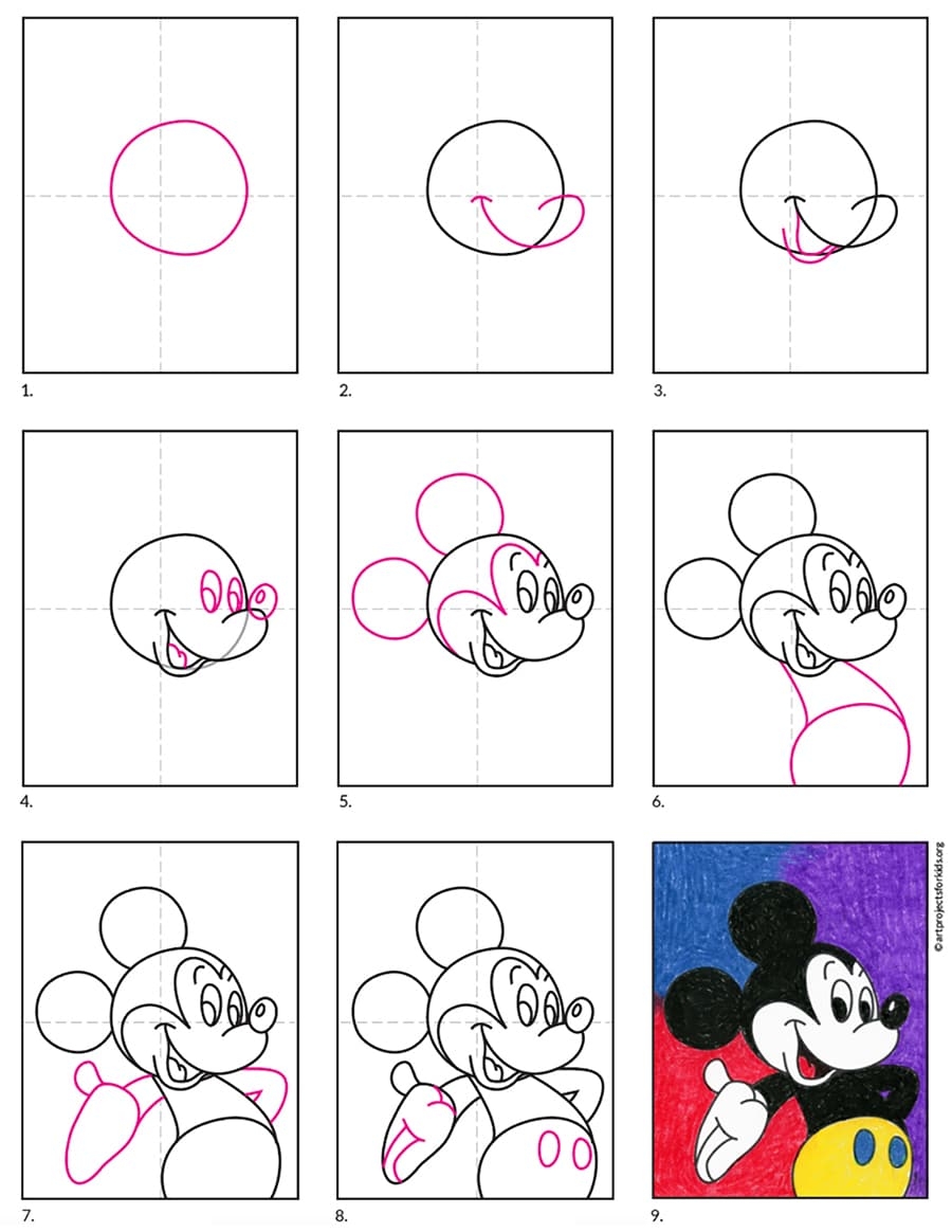 Easy How To Draw Mickey Mouse And Mickey Mouse Coloring Page