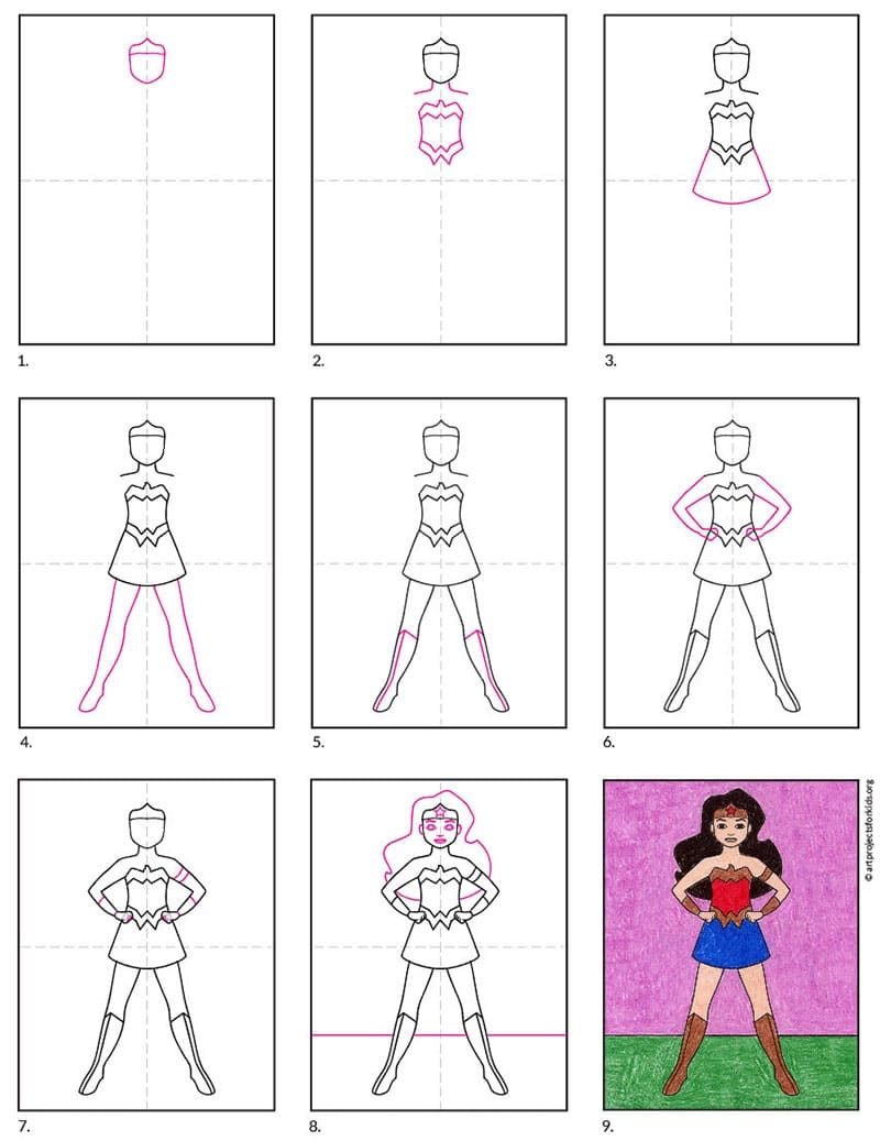 Easy How To Draw Wonder Woman Tutorial Video U0026 Coloring Page