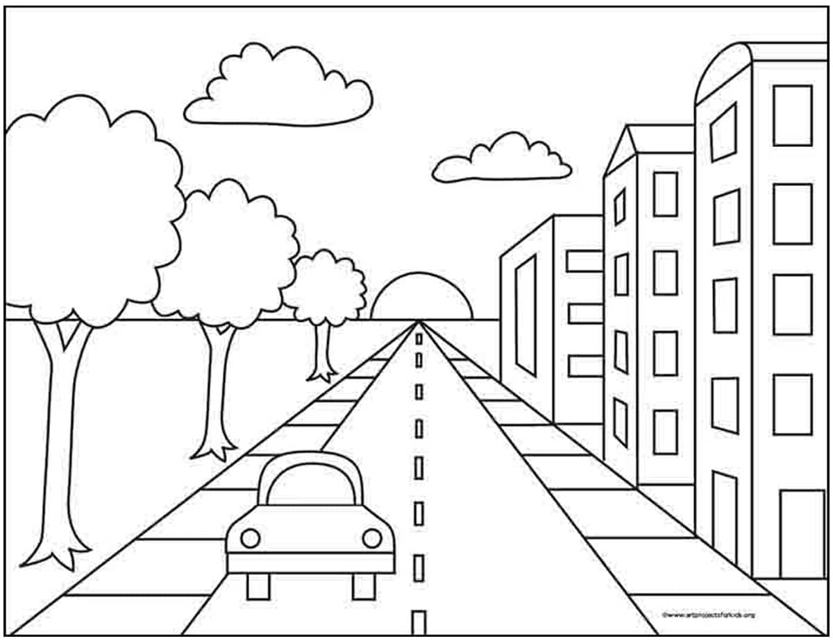Easy Tutorial For A City With One Point Perspective Drawing