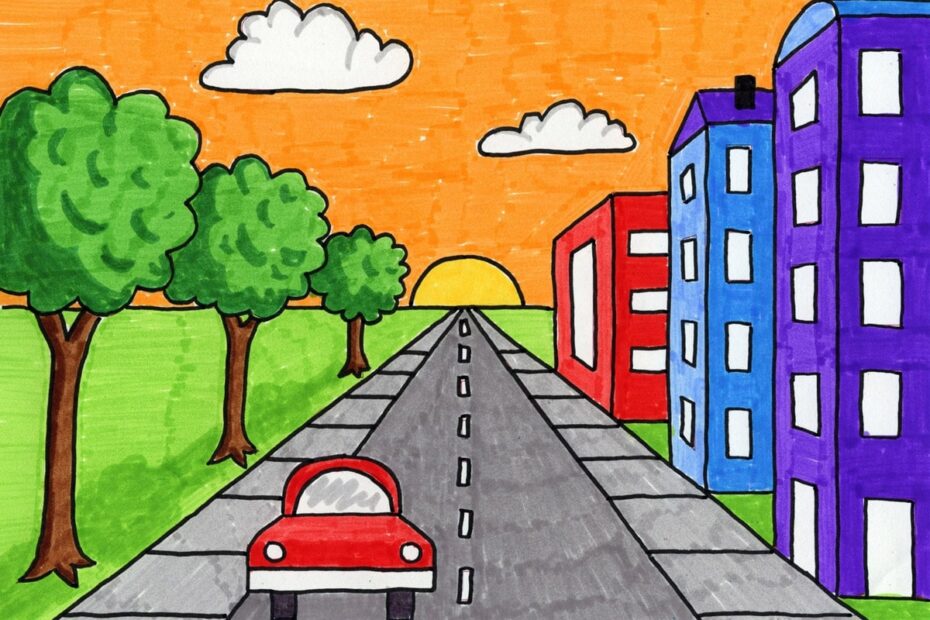 Easy Tutorial For A City With One Point Perspective Drawing