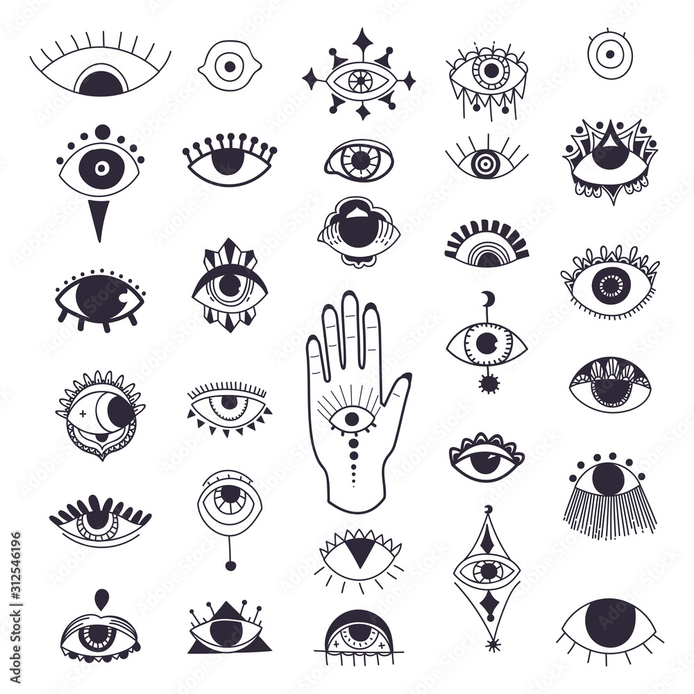 Evil Eyes Symbol Set Free Hand Drawing Style Esoteric Sign Alchemy Decorative Style Providence Sight Vector Illustration Stock Vector Adobe Stock