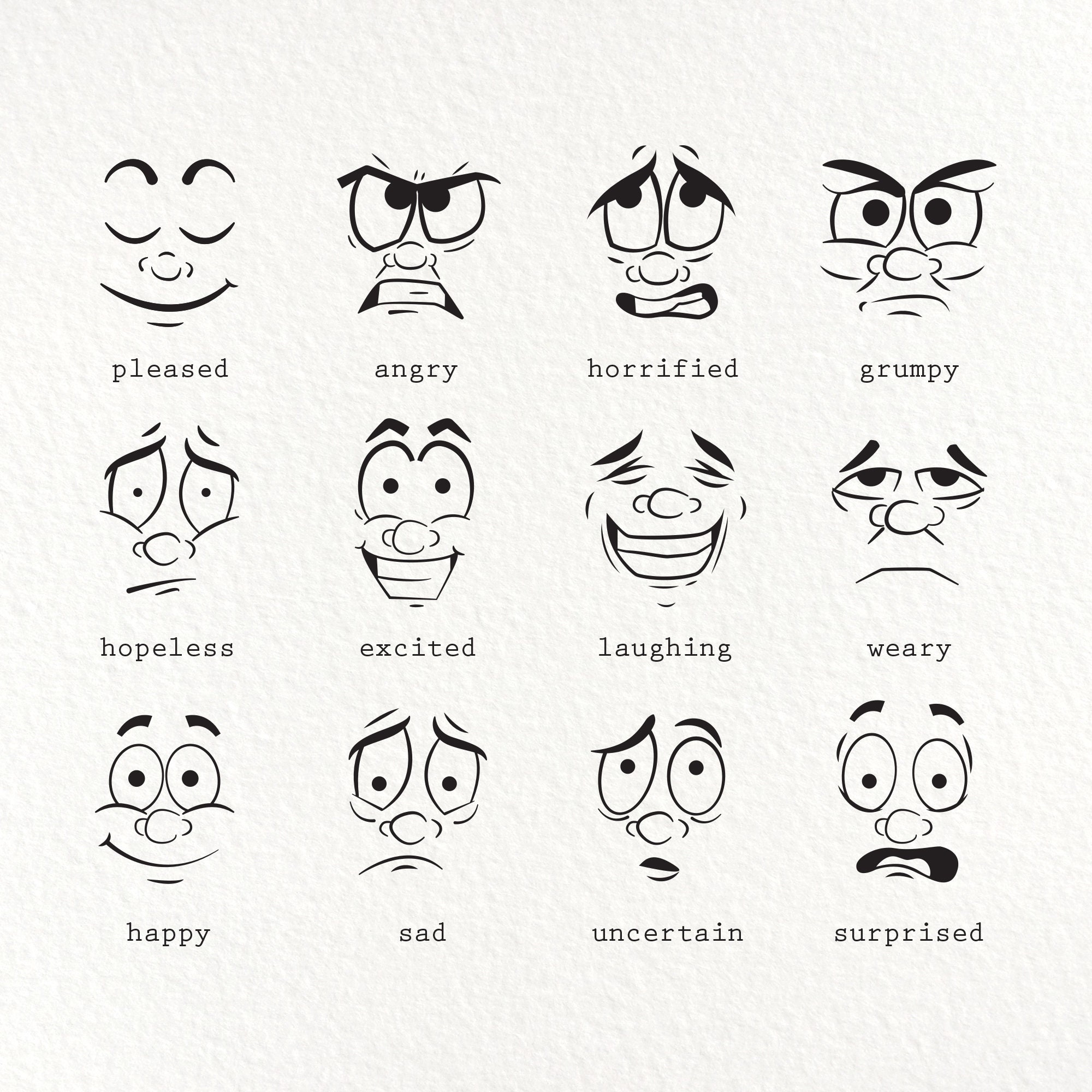 Facial Expressions 12 Various Cartoon Style Facial Expressions SVG EPS PNG Dxf File Format Etsy