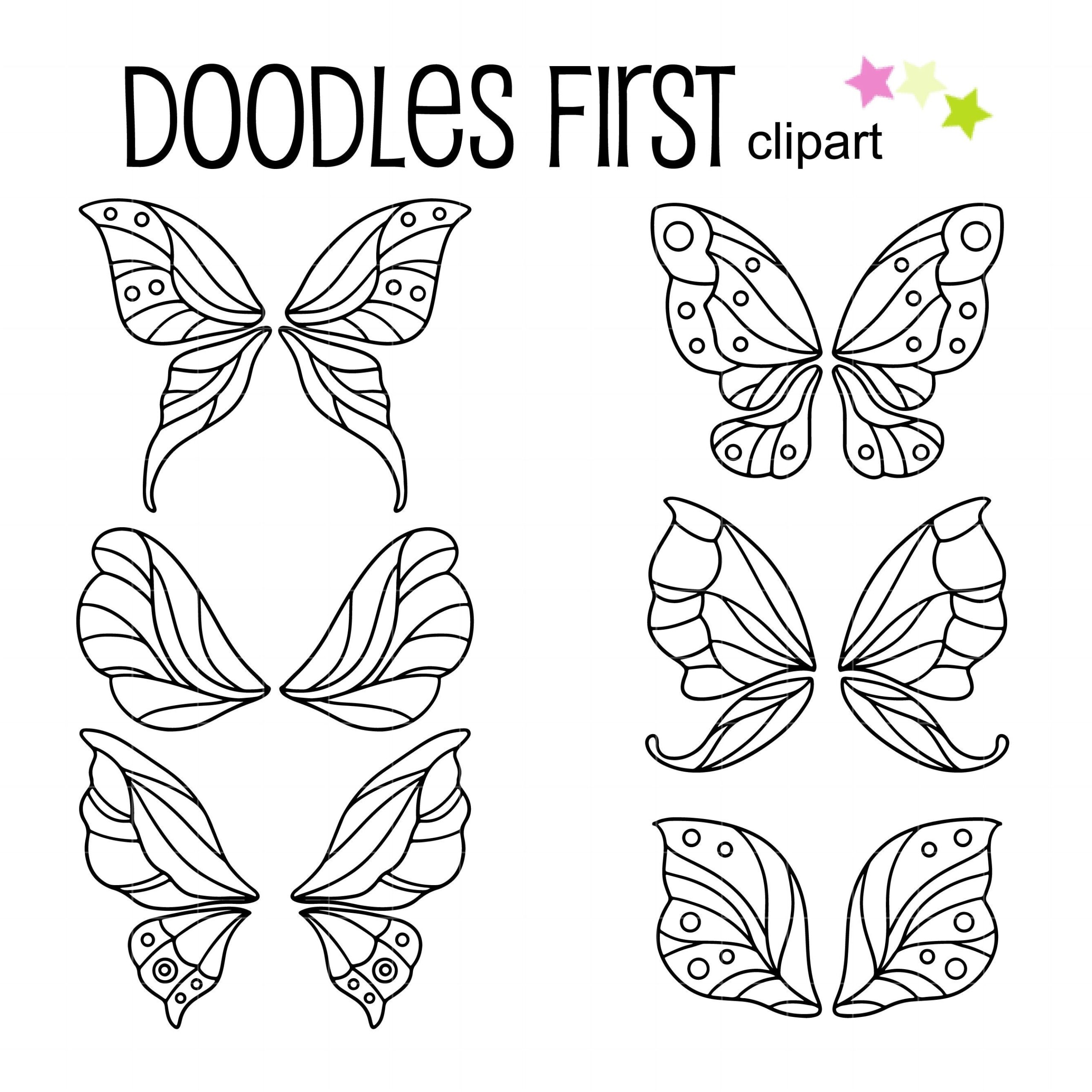 Fairy Wings Outline Drawing Clip Art For Scrapbooking Card Making Cupcake Toppers Paper Crafts Etsy