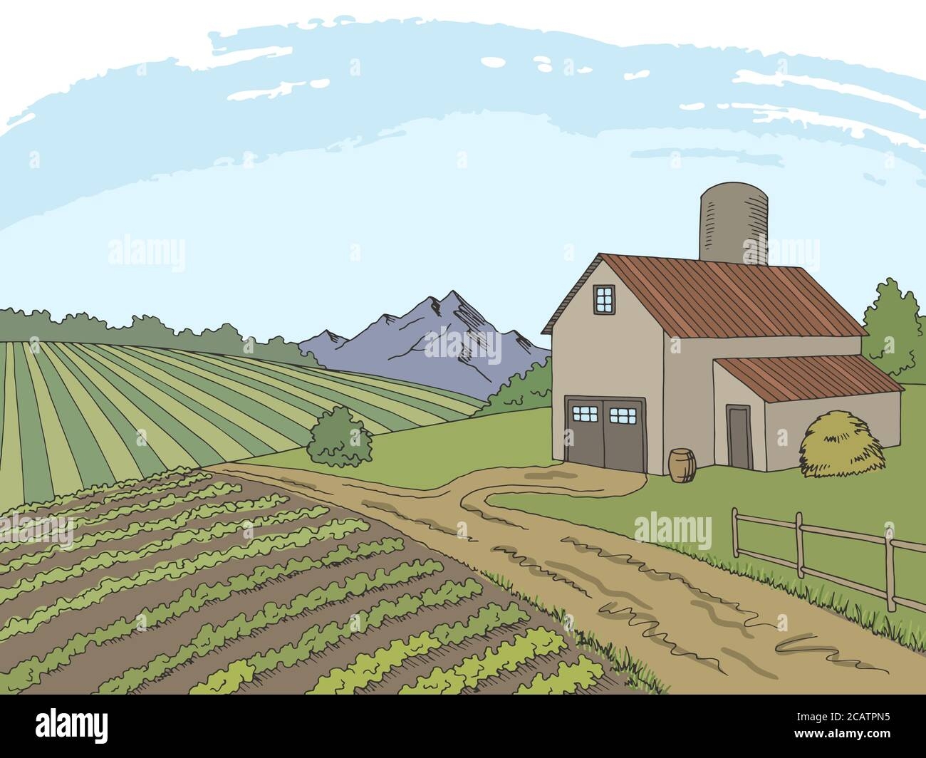 Farm Field Graphic Color Sketch Landscape Illustration Vector Stock Vector Image U0026 Art Alamy