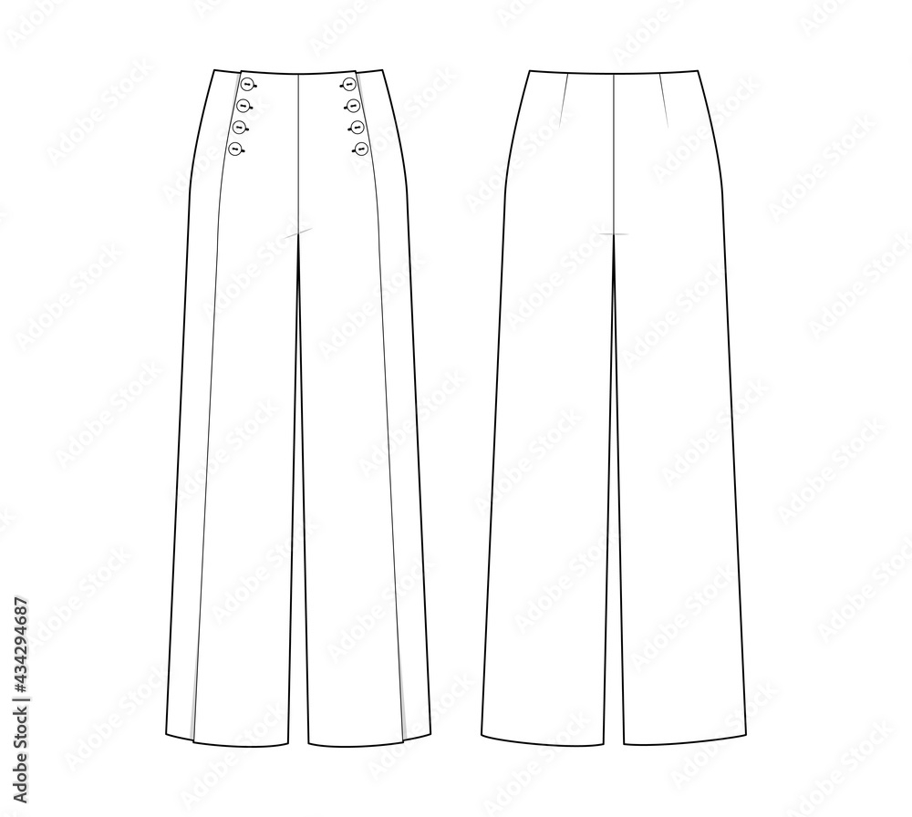 Fashion Technical Drawing Of Trousers With Buttons Pants Fashion Flat Sketch Stock Vector Adobe Stock