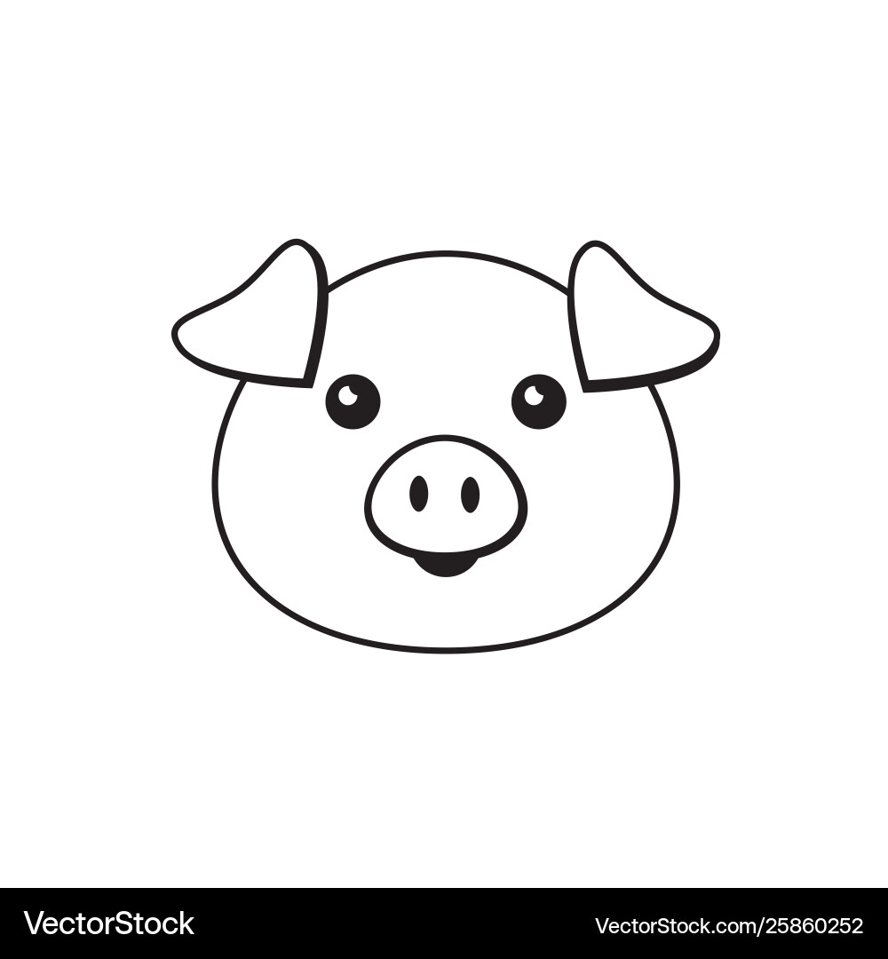 Flat Line Pig Face On White Royalty Free Vector Image