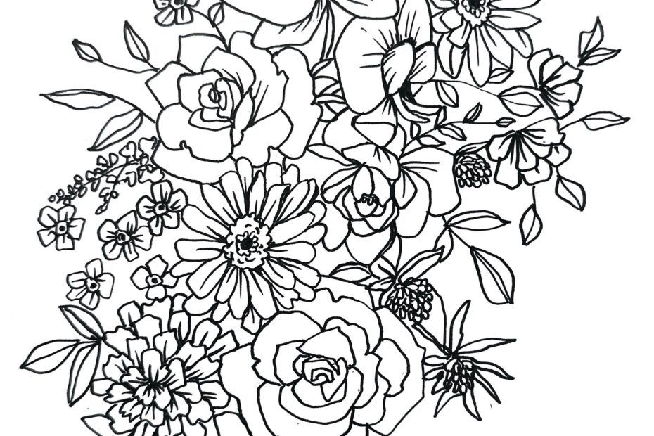 Floral Line Drawing Etsy