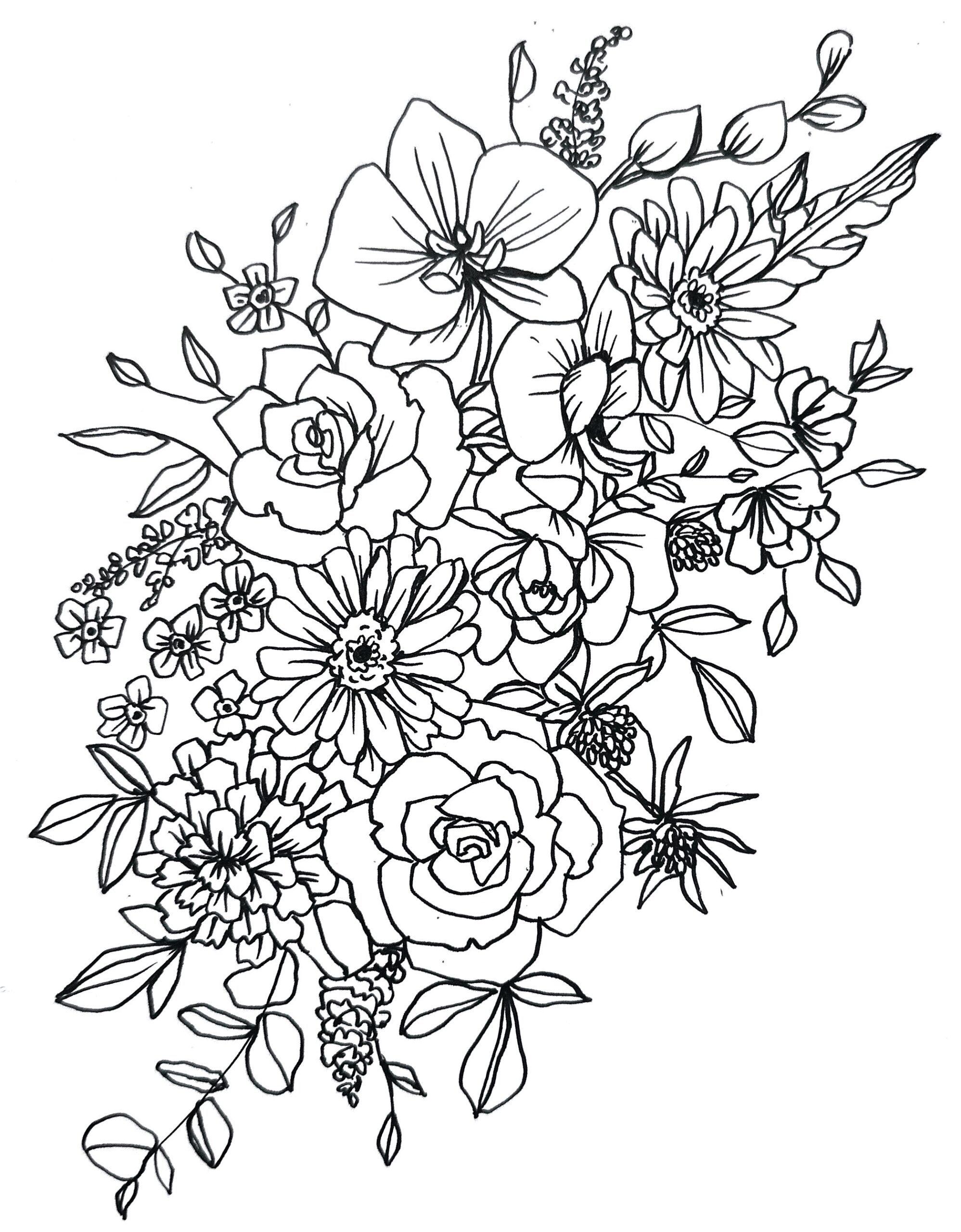Floral Line Drawing Etsy