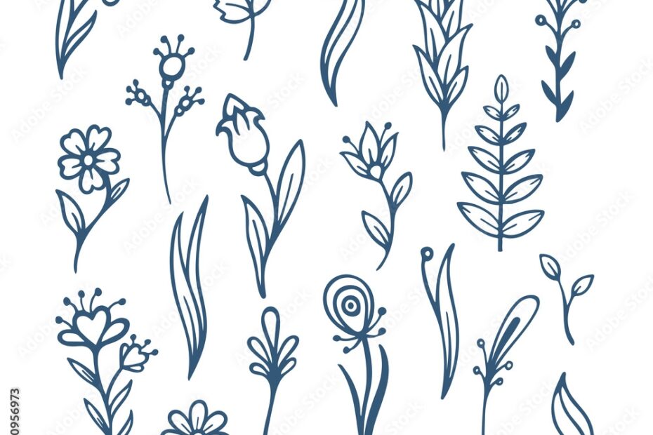 Flowers Leafs And Floral Design Elements Sketch Drawing