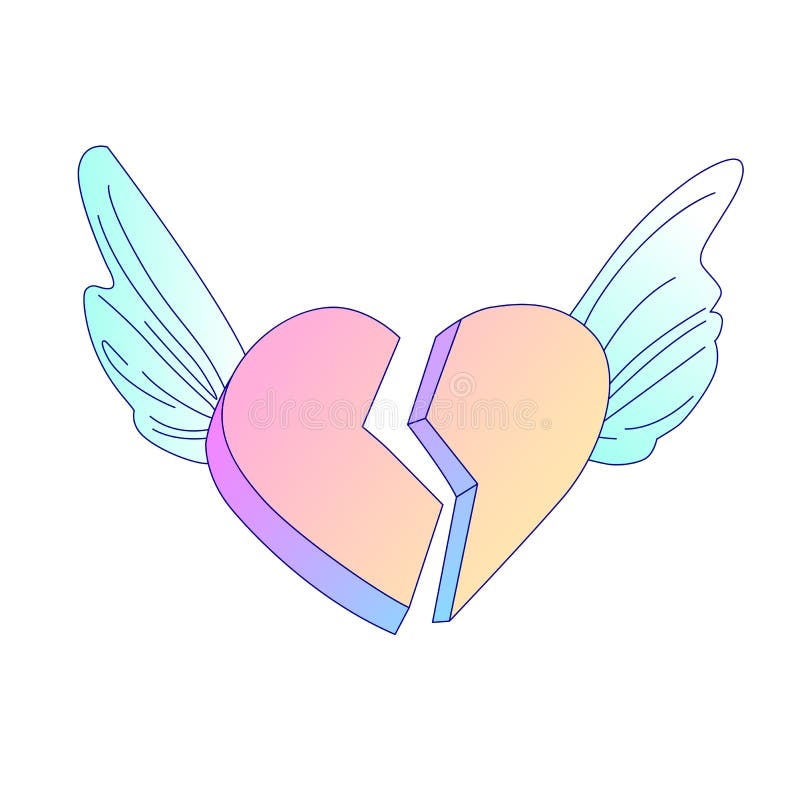broken wings heart drawing