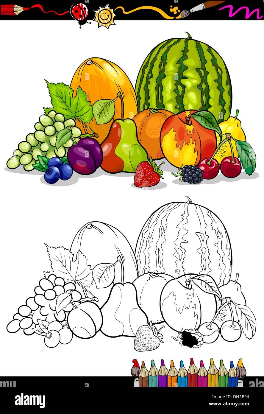 Fruits Group Illustration For Coloring Book Stock Vector Image 