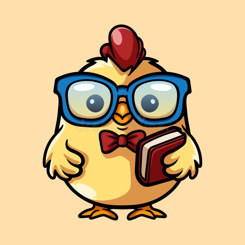 Fun Smart Chick Chicken With Glasses And Book Cartoon Character Isolated Drawing Line Art Style Sketch Classic Vintage Design Stock Vector Illustration Of Cute Character 353305602