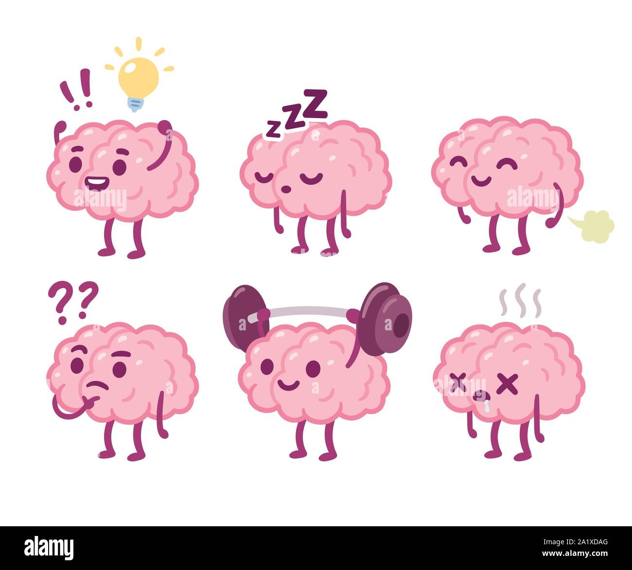 Funny Cartoon Brain Character Drawing Set Smart Brain With Lightbulb Sleeping Farting Thinking Training And Dead Cute Vector Hand Drawn Illustra Stock Vector Image U0026 Art Alamy