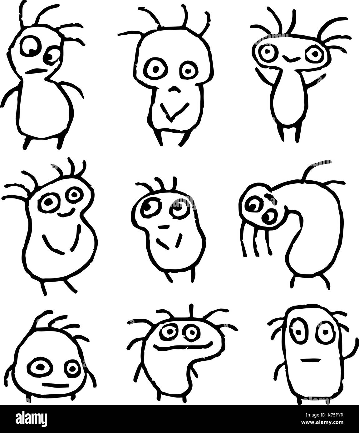 Funny Things In Different Shapes In Black White Colors Vector Illustration Cartoon Isolated Characters Freehand Digital Drawing Set Cheerful Collect Stock Vector Image U0026 Art Alamy