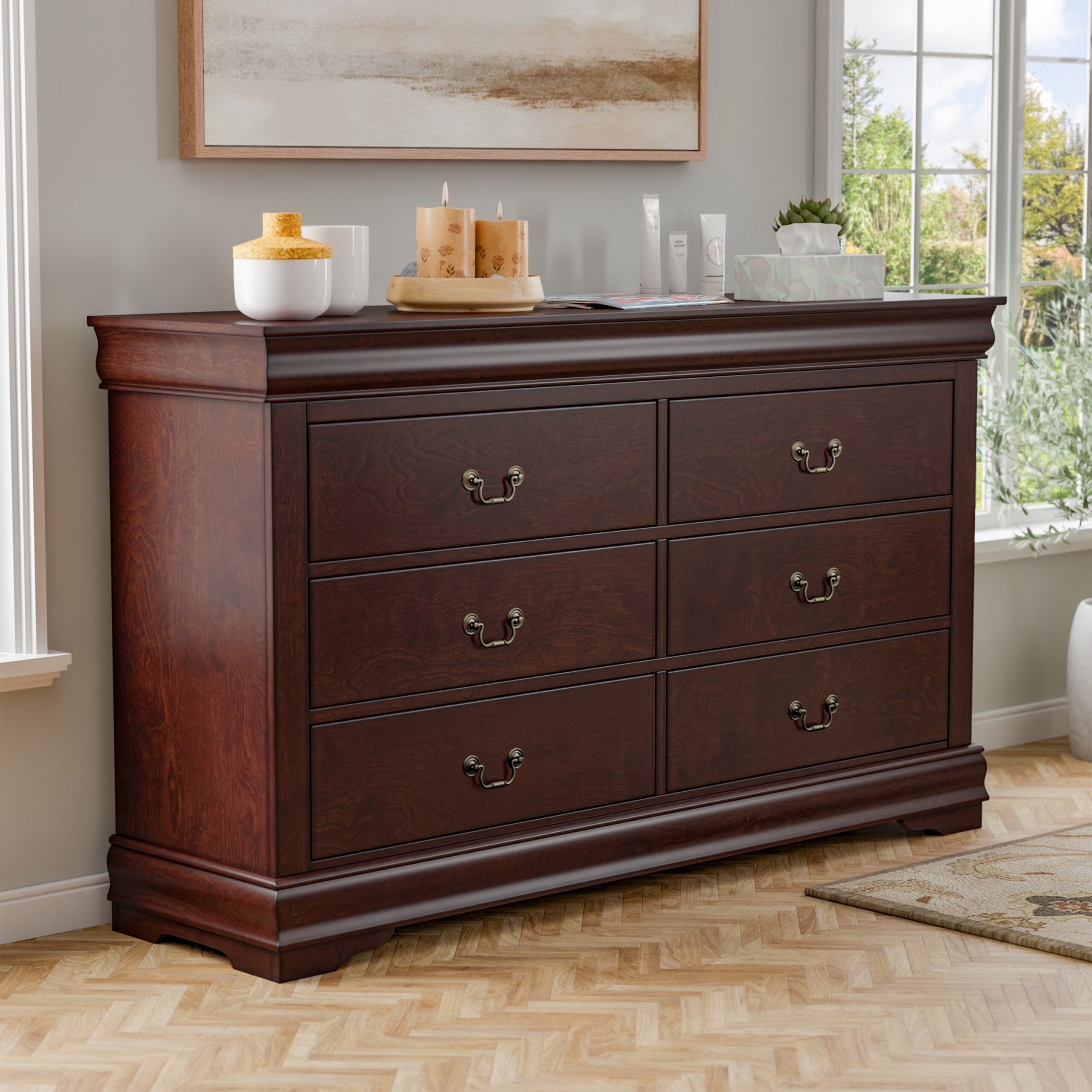 Furniture Of America Vrai 6 Drawer Solid Wood Cherry Dresser