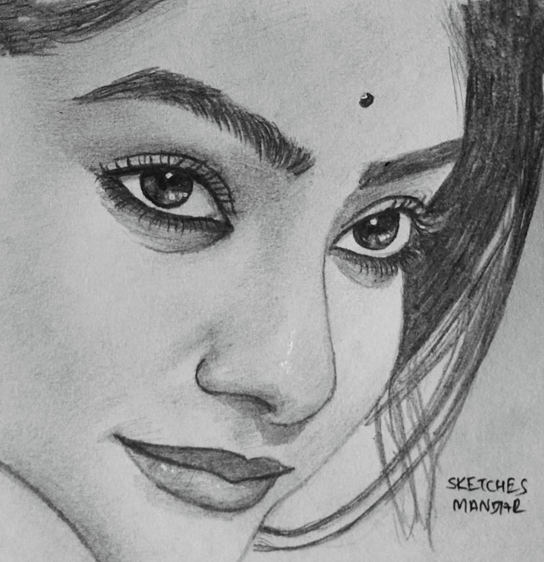 Girl Face Portrait Drawing Created By Sketches Mandar