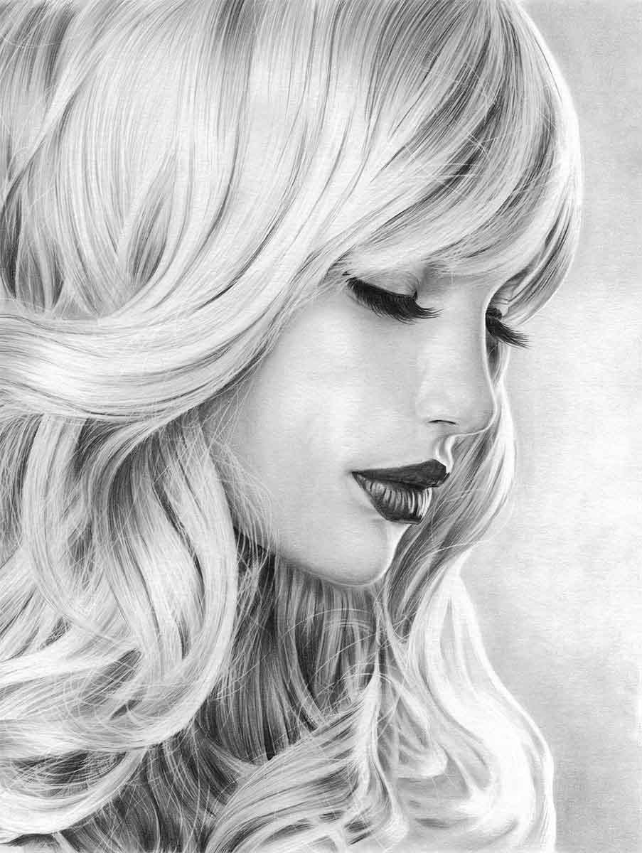 GIRL WITH LONG LASHES PENCIL DRAWING