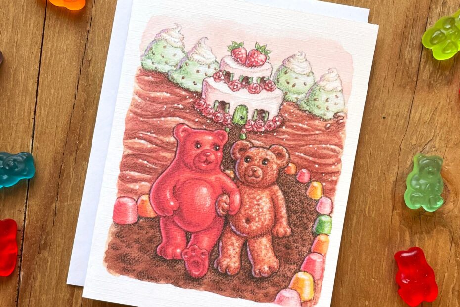 Gummy Bear U0026 Teddy Graham Greeting Card Valentine s Day Love Candyland Sweet Blank Inside With Optional Custom Message Etsy