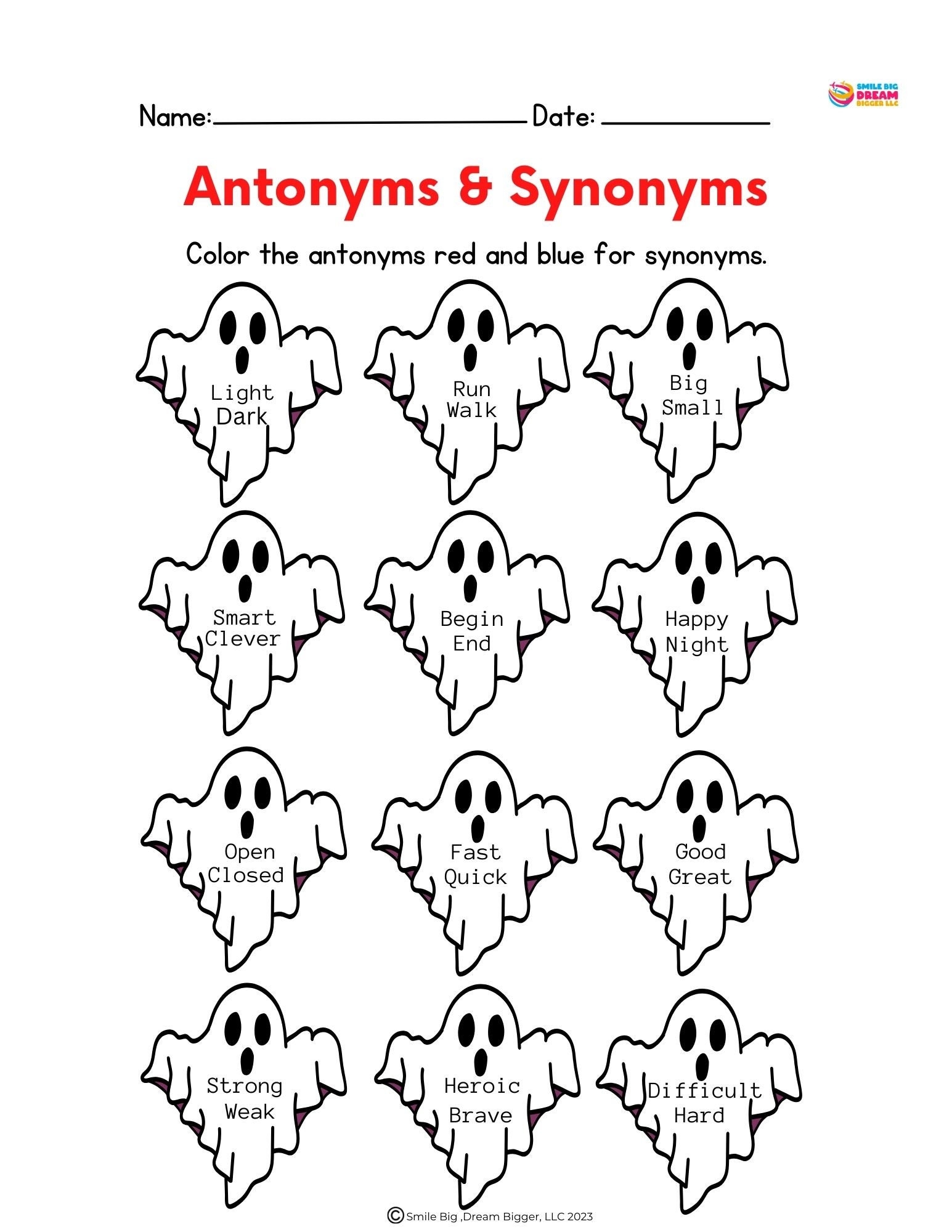 Halloween Antonyms U0026 Synonyms Worksheet Etsy