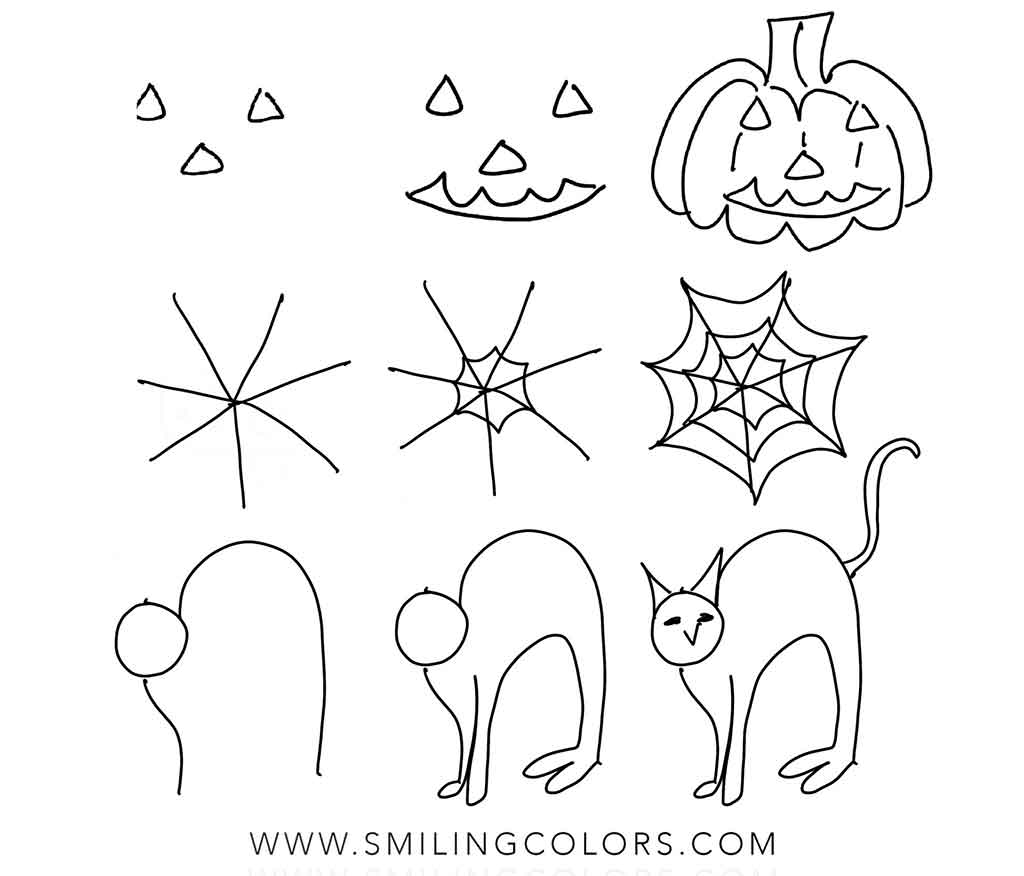 Halloween Doodles Step By Step Worksheet Smiling Colors