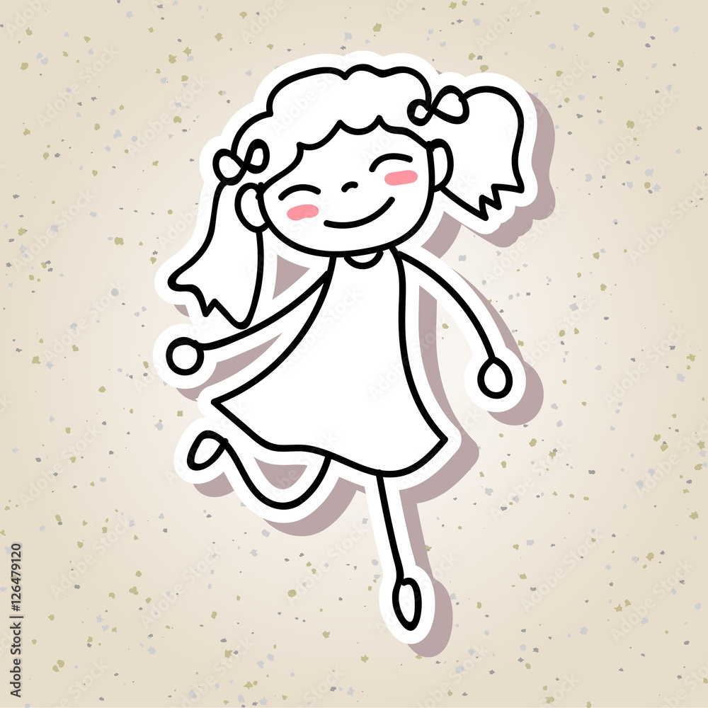 Hand Drawing Cartoon Concept Happiness Happy Kid Girl Running W Stock Vector Adobe Stock