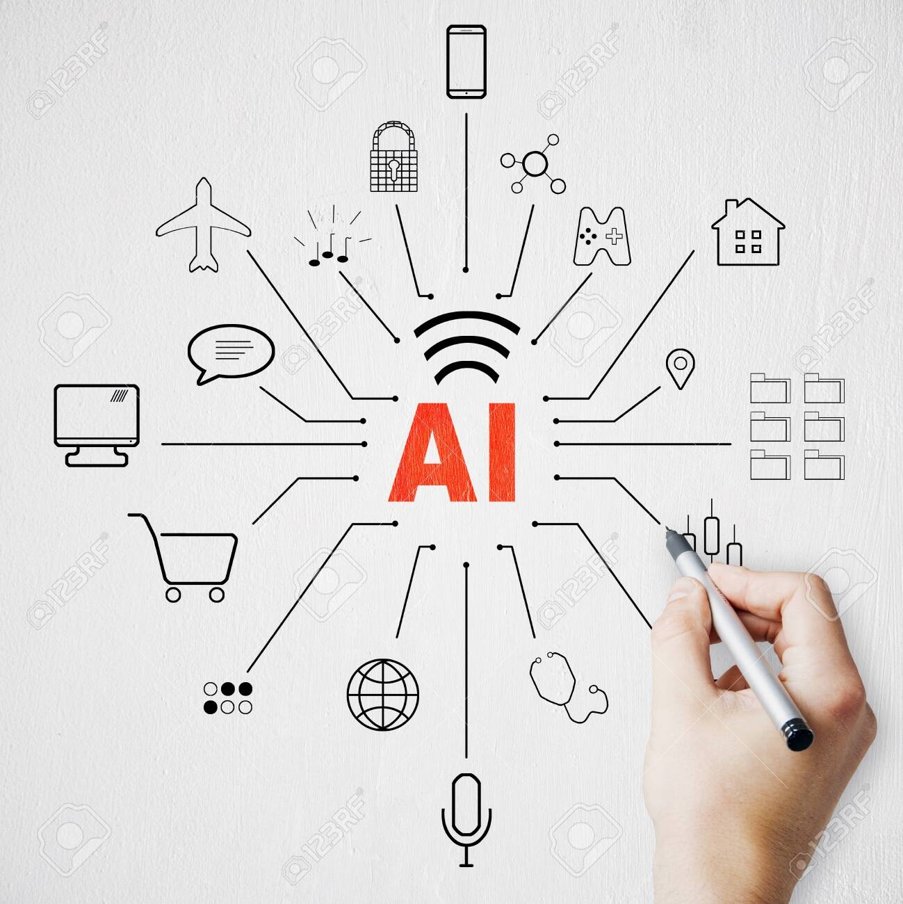 Hand Drawing Creative AI Sketch On White Background Artificial 