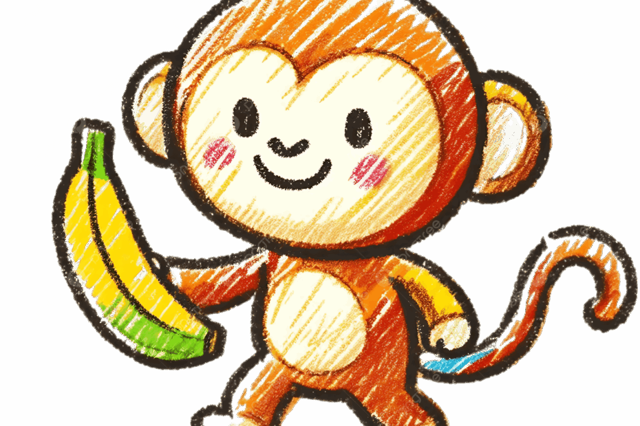 Hand Drawing Cute Monkey With A Banana Adorable Kawaii Monkey