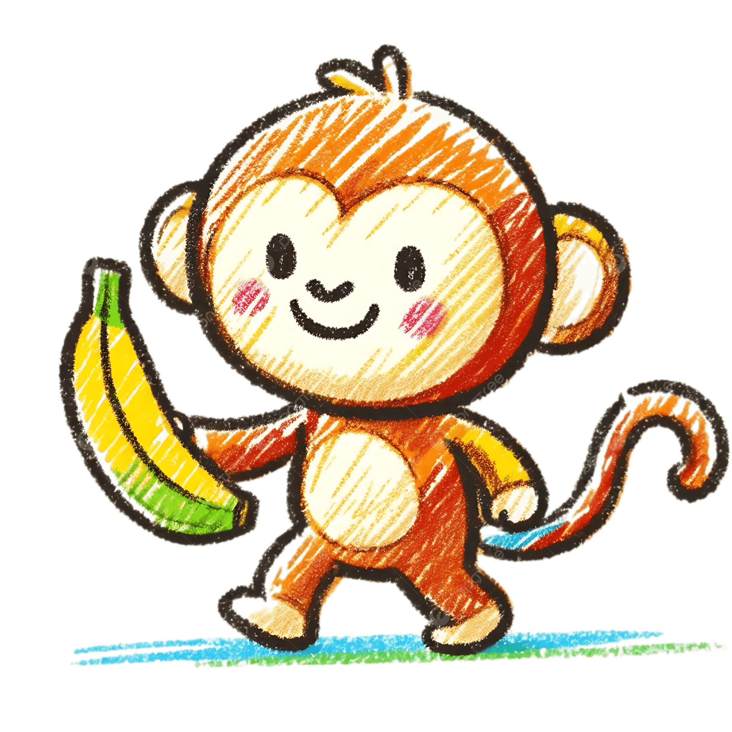 Hand Drawing Cute Monkey With A Banana Adorable Kawaii Monkey 
