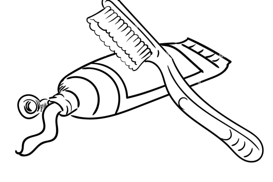 Hand Drawing Of Toothbrush And Tooth Paste Isolated On White