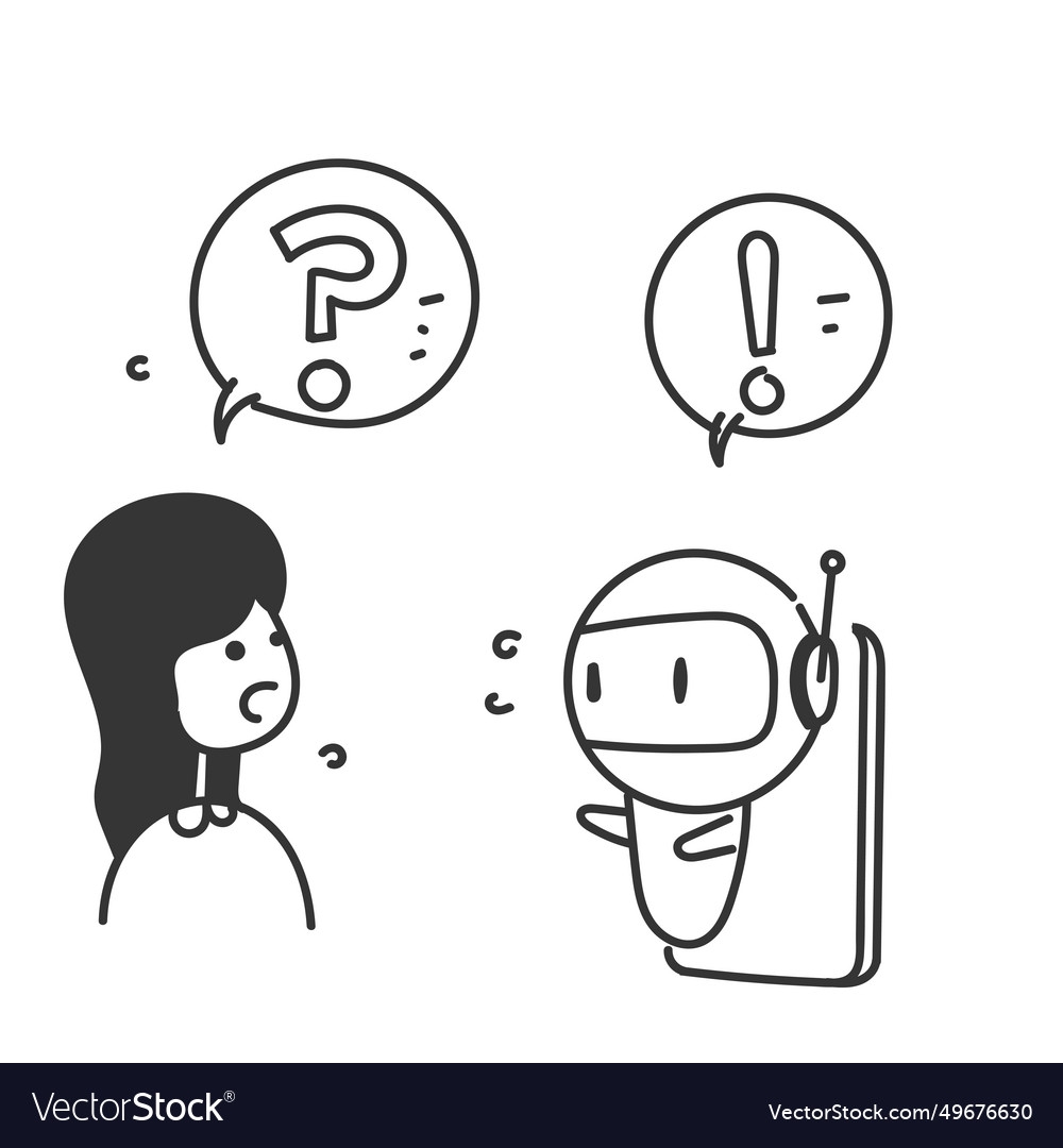 Hand Drawn Doodle Person Talk With Chat Bot Vector Image