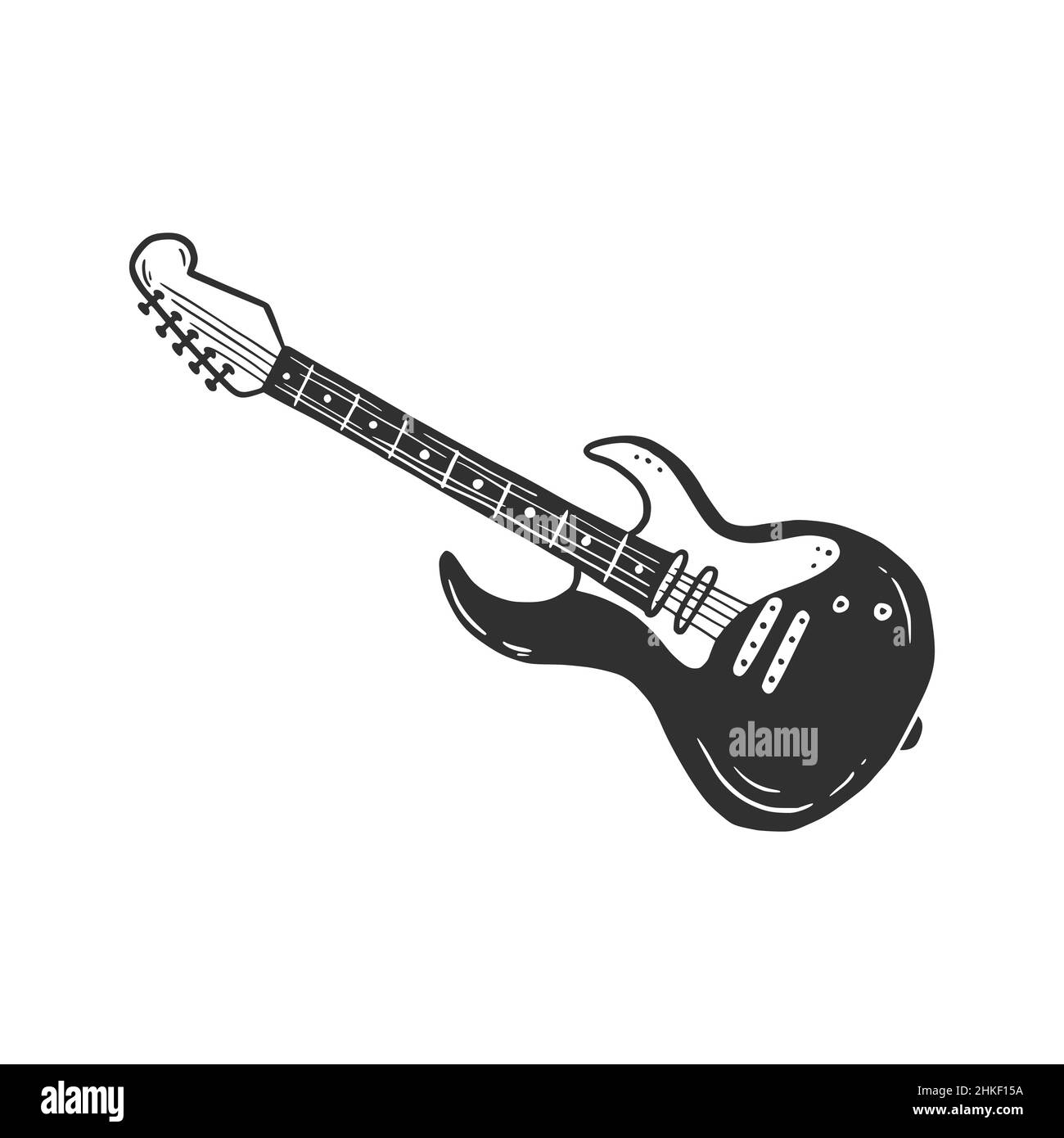 Hand Drawn Electric Guitar Doodle Sketch Style Drawing Line 