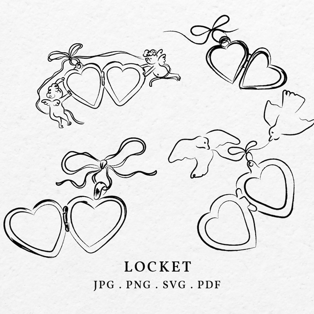 Hand Drawn Heart Locket Illustration Bundle Clip Art SVG PNG Whimsical Love Locket Doodle Icon Outline Wedding Invitation Bridal Shower Etsy