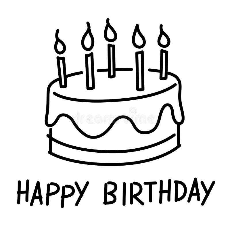 Happy Birthday Cake Drawing Vector Stock Vector Illustration Of 
