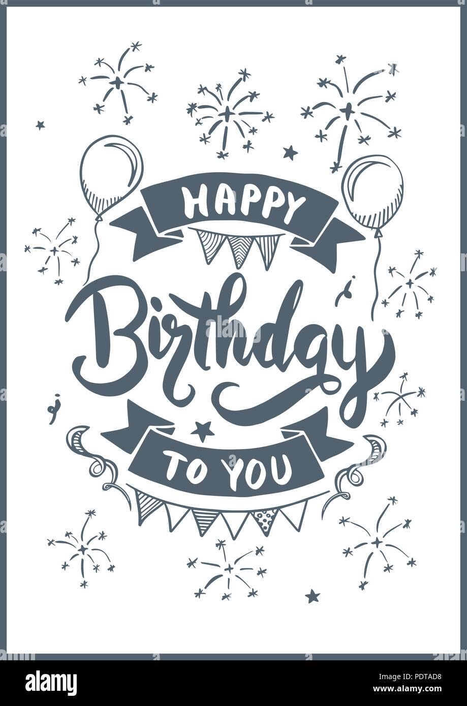 Happy Birthday To You Drawing Style For Birthday Card Vector Illustration Stock Vector Image U0026 Art Alamy