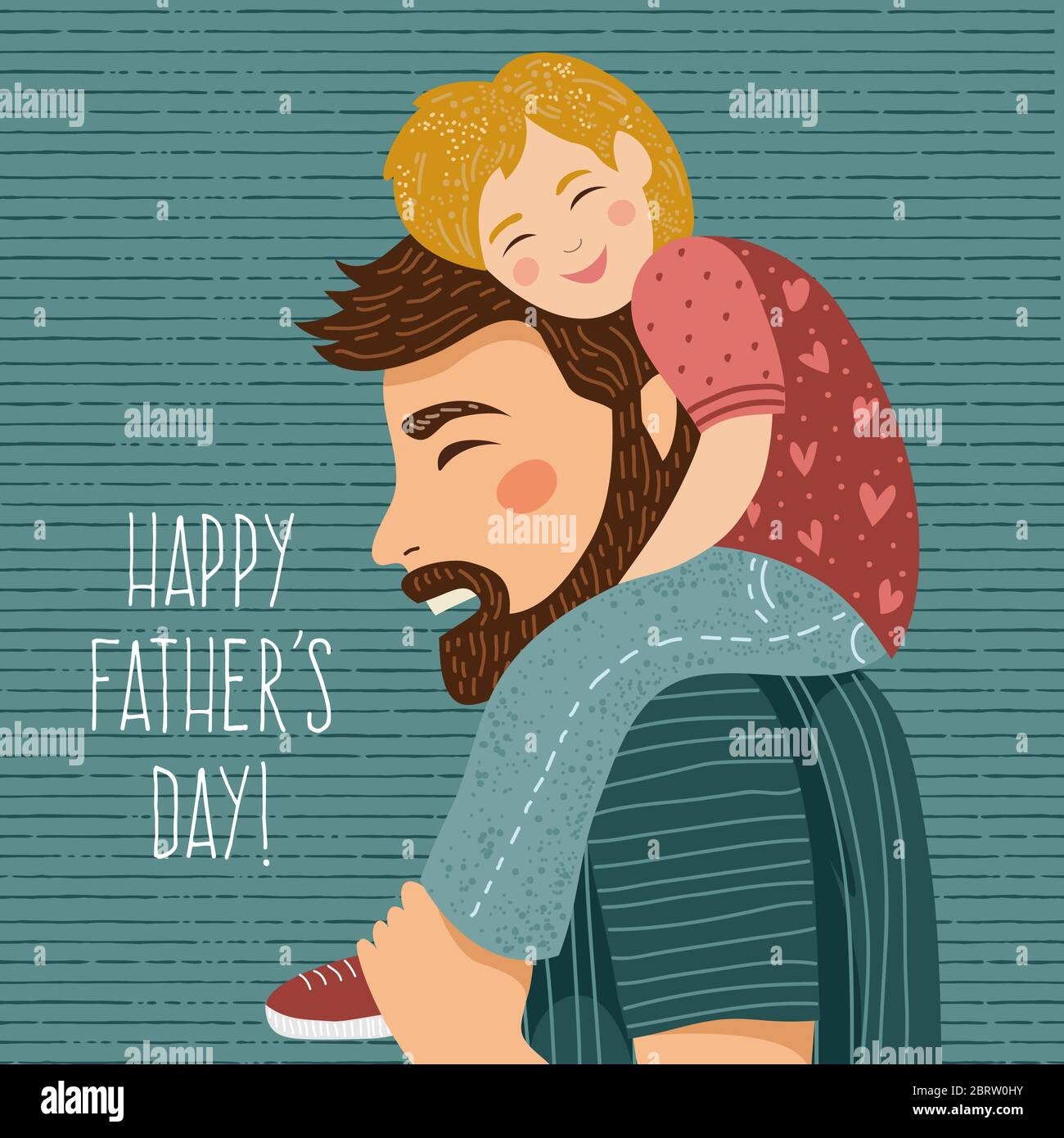 Happy Father S Day Hand drawn Drawing Of Dad And The Child Sitting 