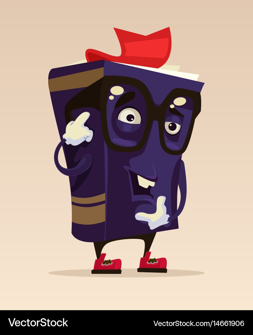 Happy Smiling Funny Drawing Smart Book Character Vector Image