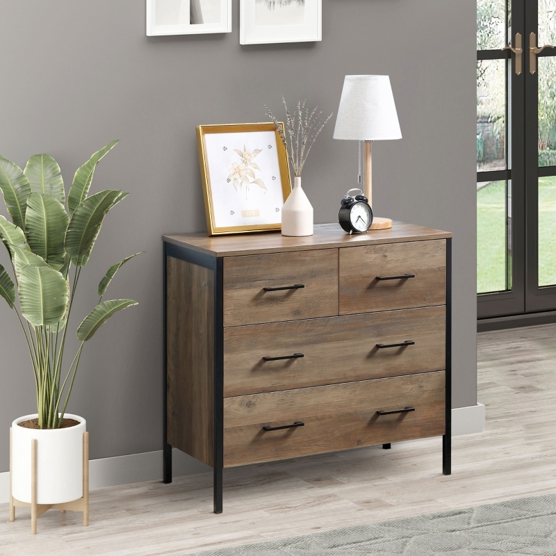 HOMCOM 4 Drawer Dresser Chest Of Drawers With Metal Frame And Handles For Living Room Brown Aosom Canada