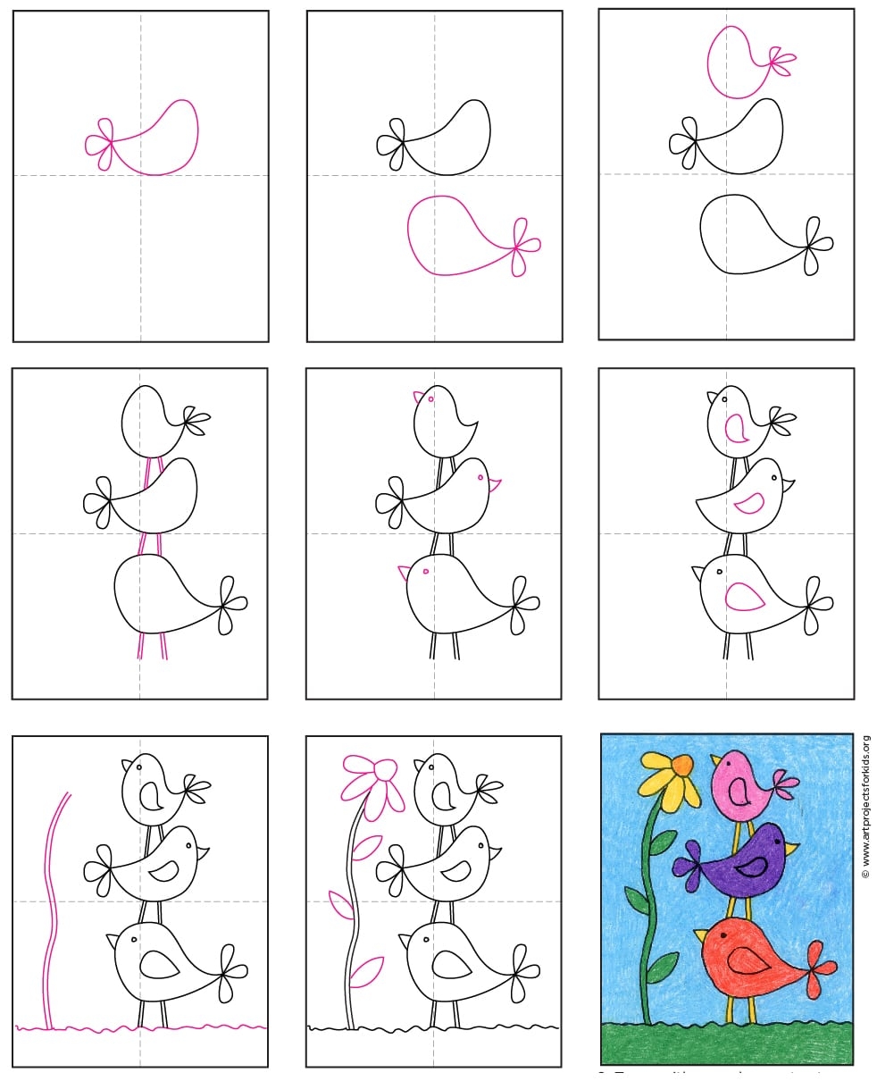 How To Draw A Bird Easy Art Lesson For Kids