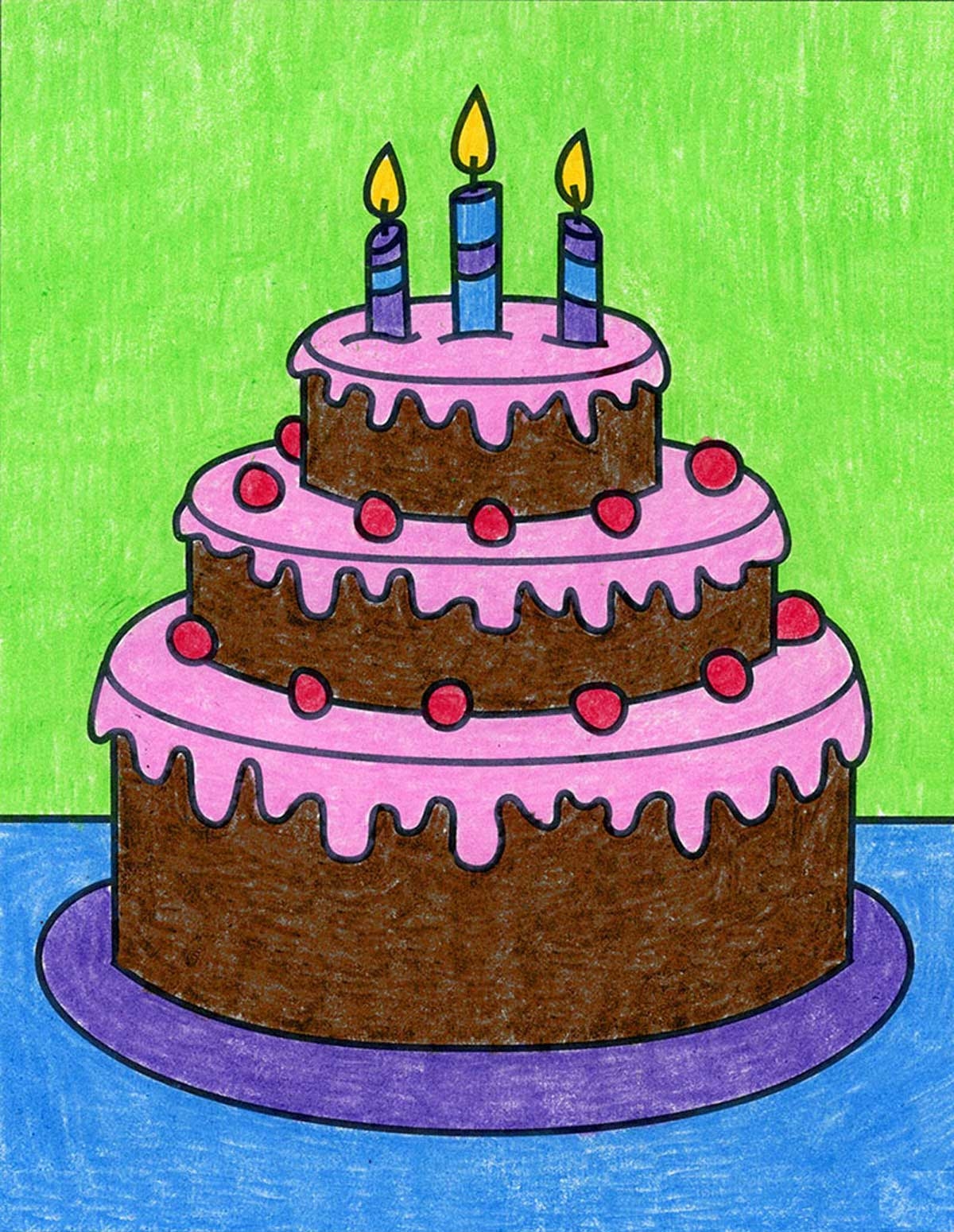 How To Draw A Birthday Cake Easy Step by Step Art Lesson For 