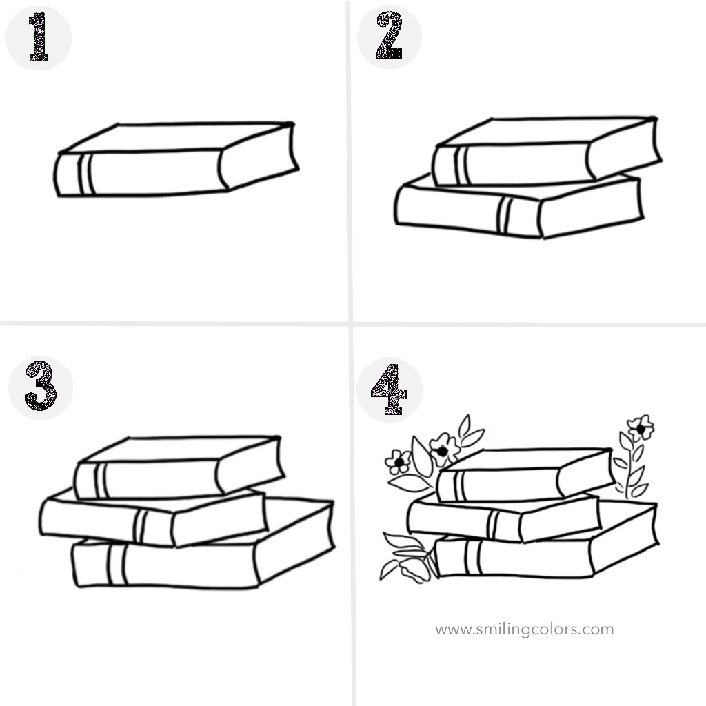 stack of books drawing