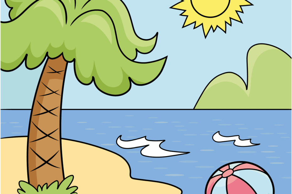 How To Draw A Cartoon Beach Really Easy Drawing Tutorial