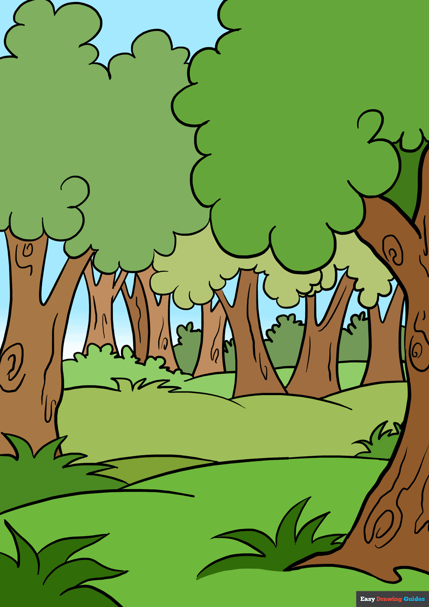 How To Draw A Cartoon Forest In A Few Easy Steps Easy Drawing Guides