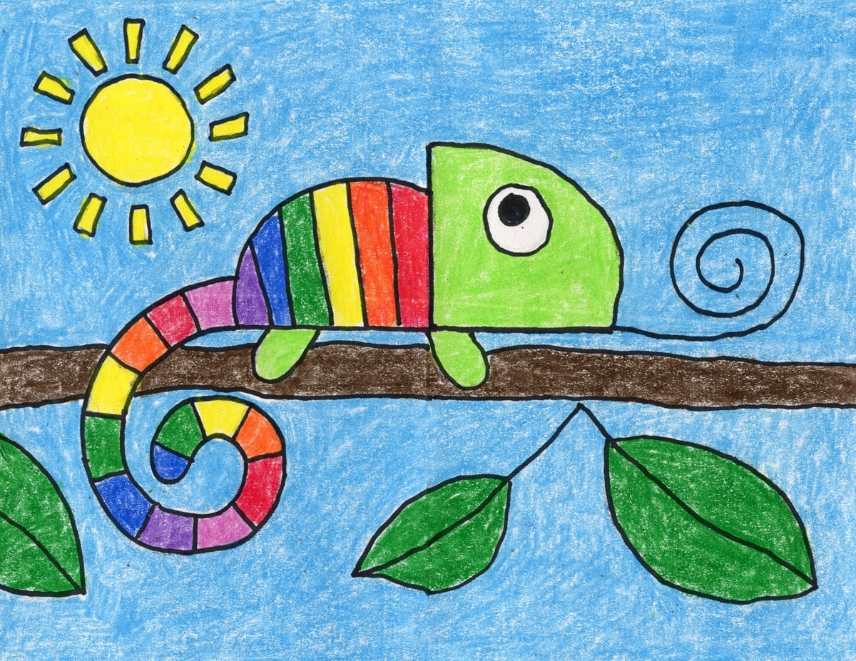 How To Draw A Chameleon Easy Step by Step Art Lesson For Kids