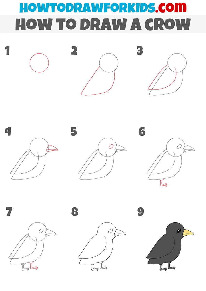 How To Draw A Crow Easy Drawing Tutorial For Kids
