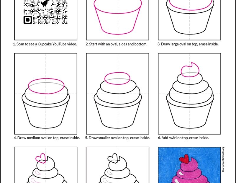 How To Draw A Cupcake Easy Step by Step Art Lesson For Kids