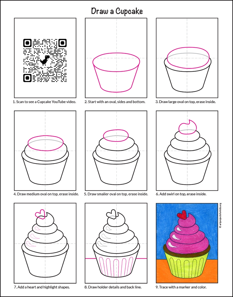 How To Draw A Cupcake Easy Step by Step Art Lesson For Kids