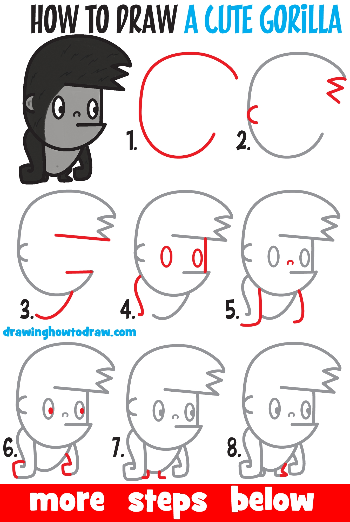 How To Draw A Cute Cartoon Kawaii Gorilla With Easy Step By Step 