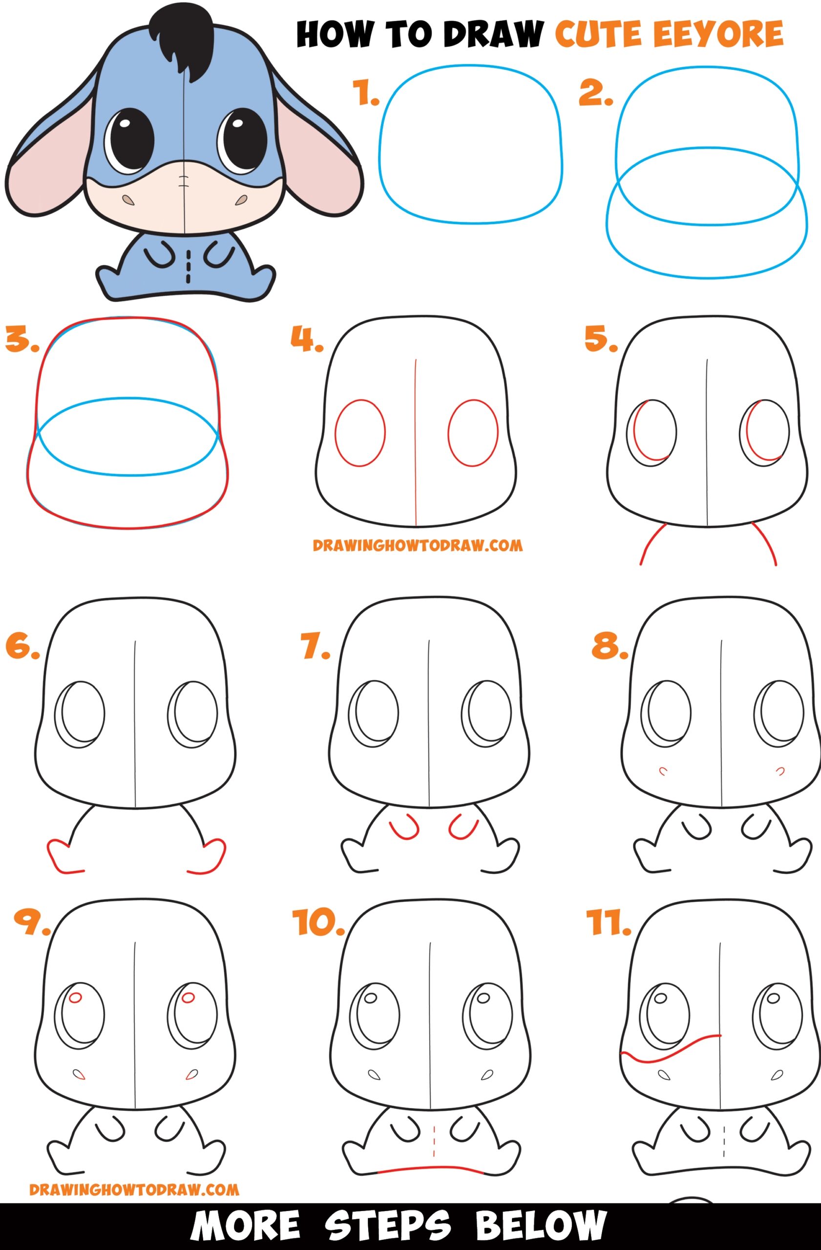 How To Draw A Cute Chibi Kawaii Eeyore Easy Step By Step Drawing 