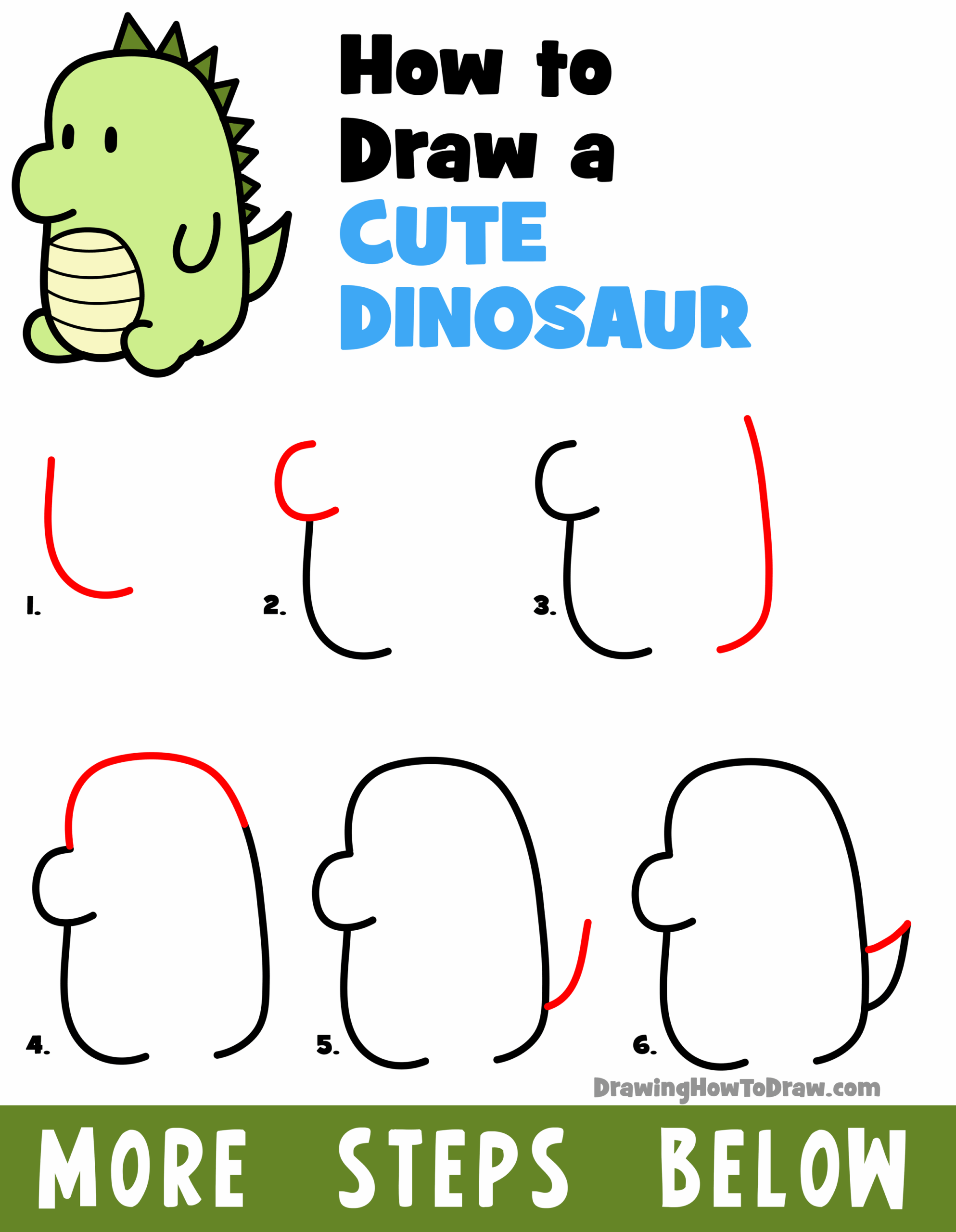 How To Draw A Cute Dinosaur Kawaii Chibi Easy Step by Step Drawing Tutorial For Kids How To Draw Step By Step Drawing Tutorials